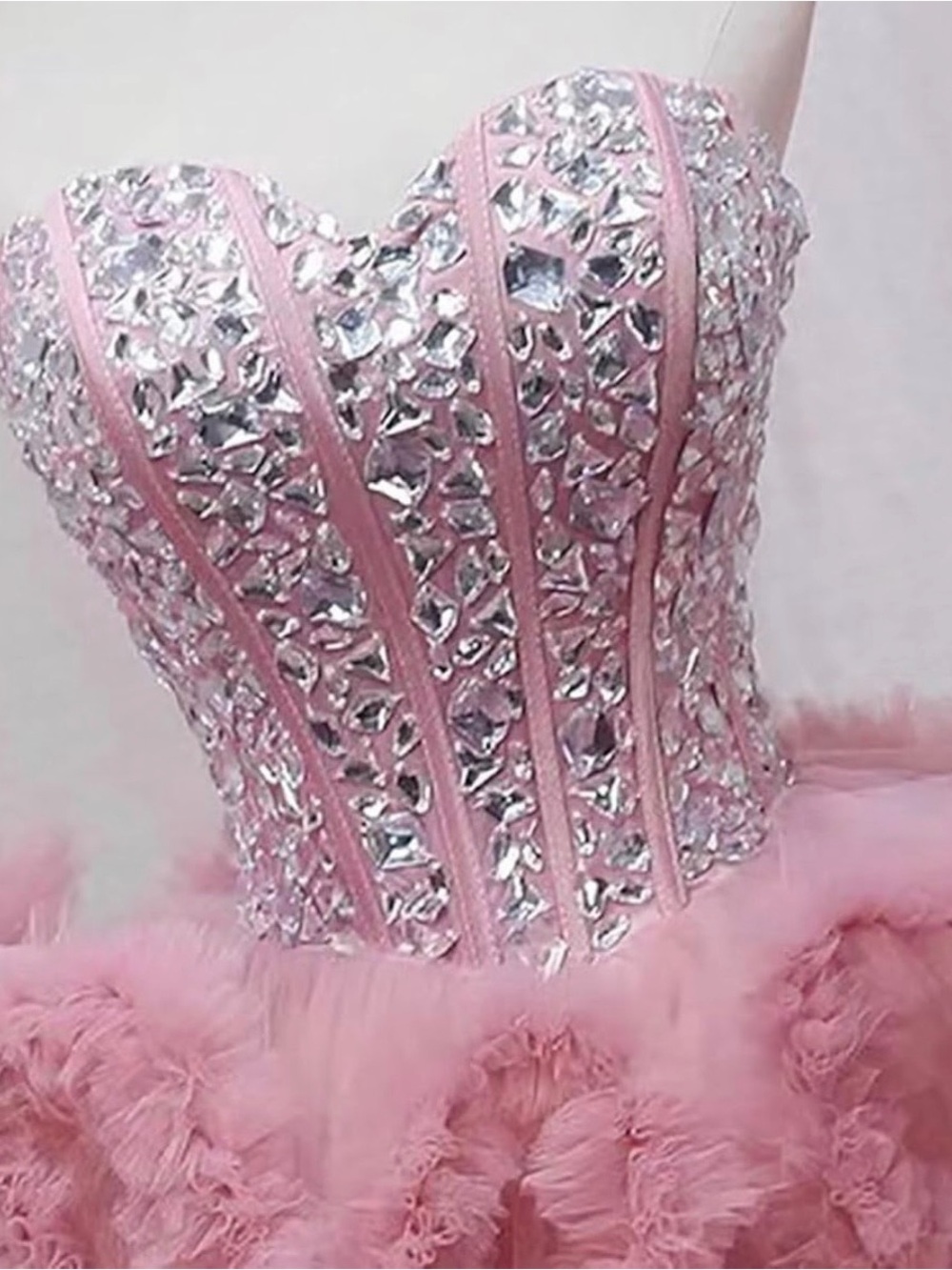 Sequin-Embellished Strapless Pink Tulle Ball Gown